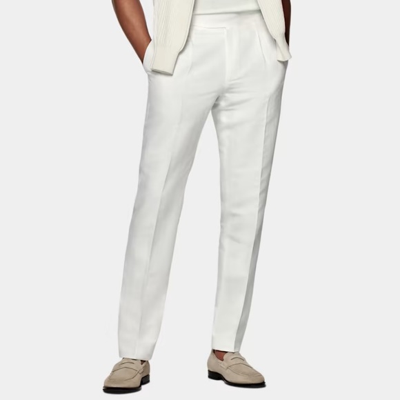 Suitsupply Pants Suitsupply Offwhite Linen Cotton Herringbone